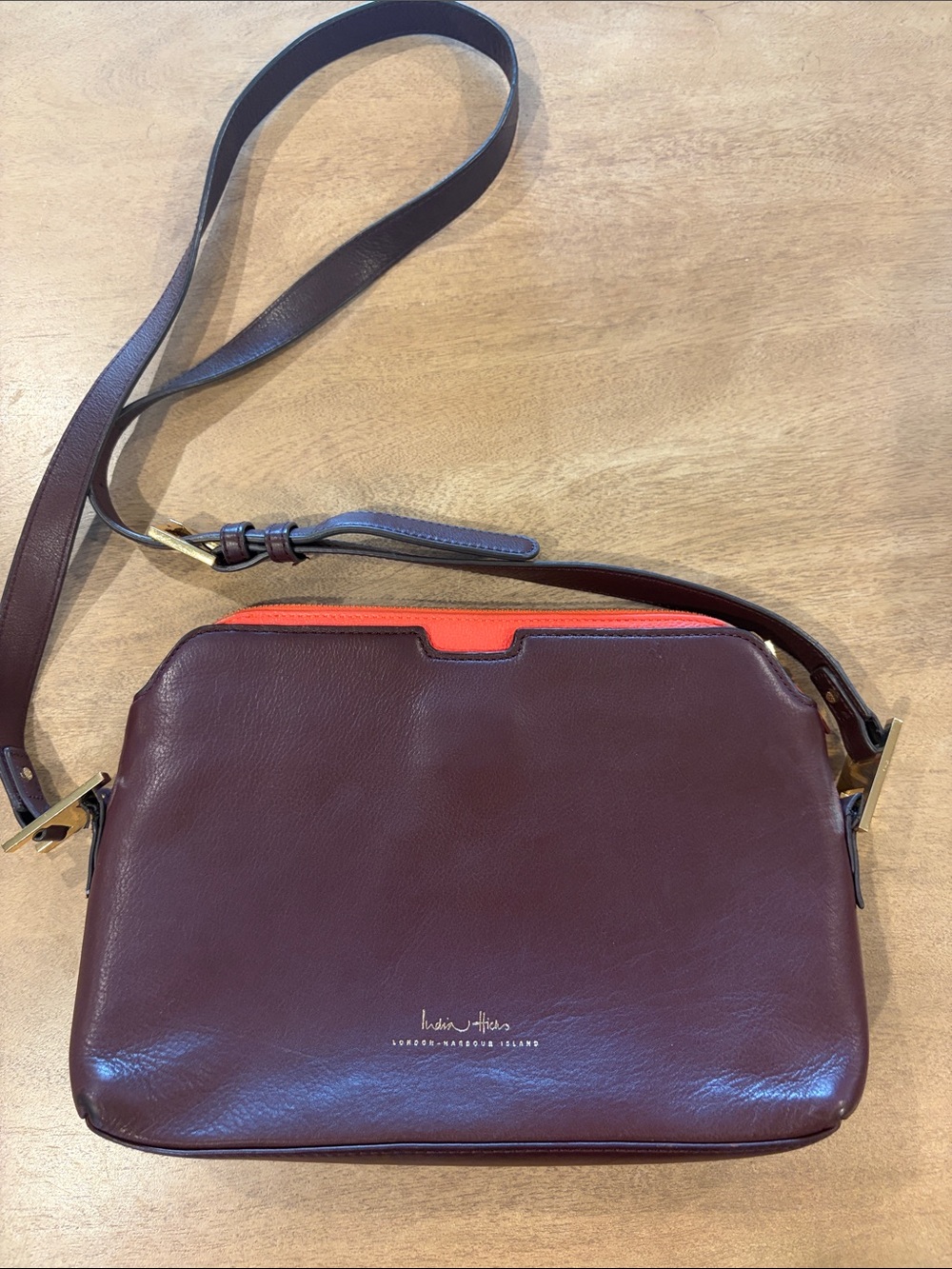 India Hicks Madison May Burgundy Wine Bag w/ Coral Leather Clutch Insert